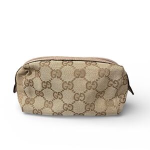 Gucci Canvas Cosmetic Bag Pouch – EUC – Beige /Blush Pink – Authentic